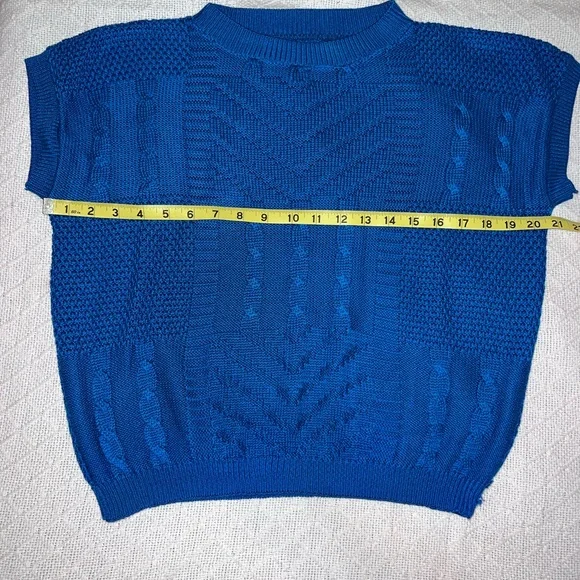 Vintage Vibrant Azure Blue Textured Knit Short Sleeve Top Small - Picture 6 of 7